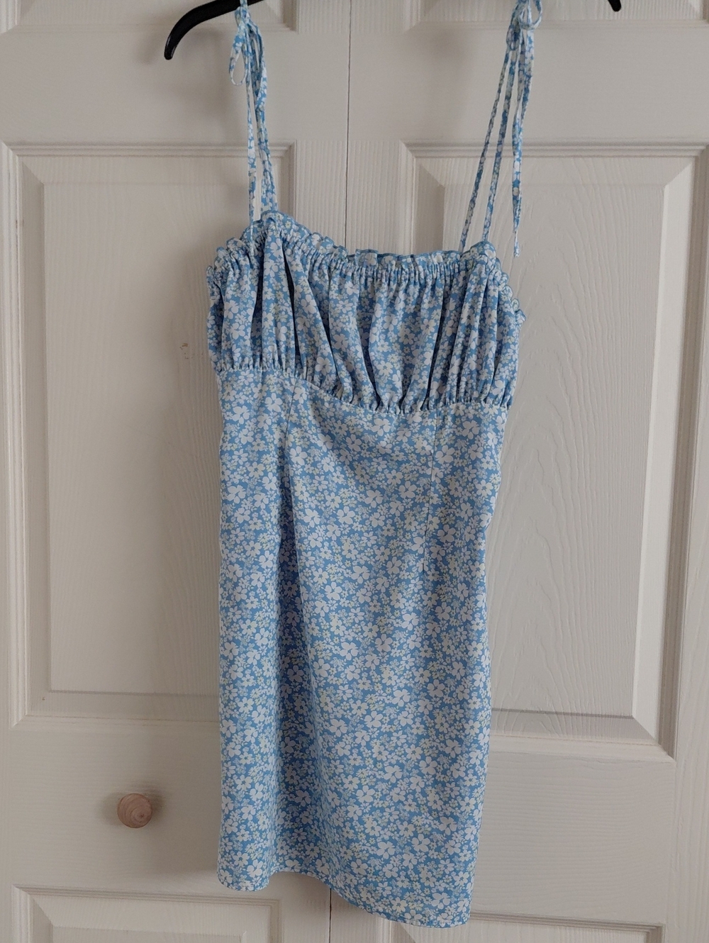 Light Blue Floral Tie-Strap Slip Dress